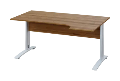 ERK 28 - 164 stůl kancelářský, rohový, pravý, kovová podnož bílá, deska 25 mm, široký 1600 mm, ořech světlý